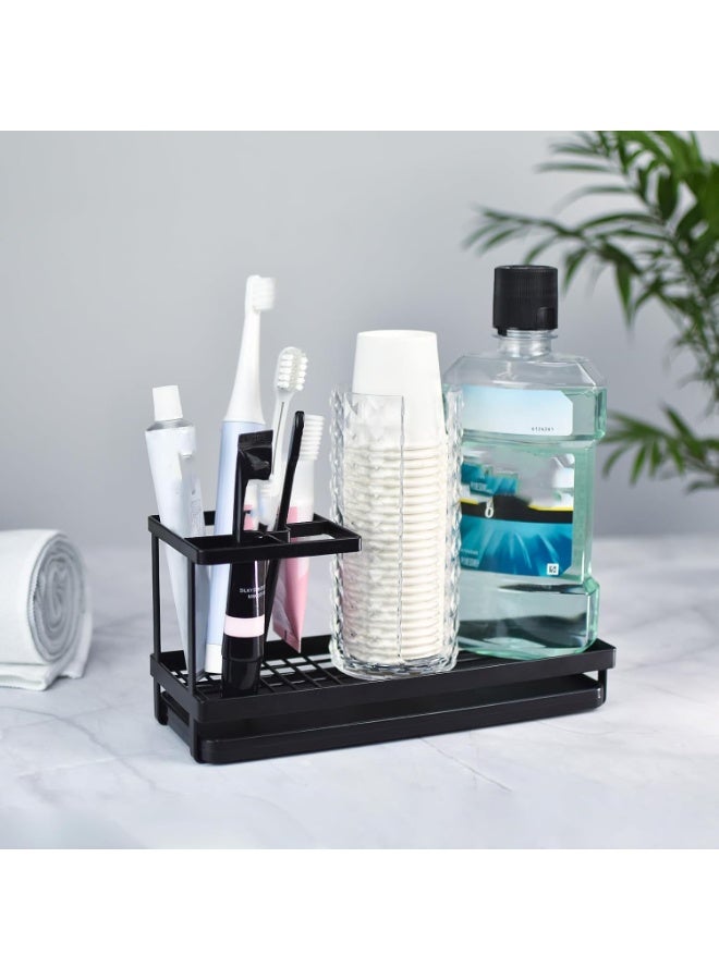 Toothbrush Holder for Bathroom, Metal Countertop Electric Toothbrush Holder with Toothpaste Holder and Cup Storage Organizer, Bathroom Accessories Removable Drain Tray, Black - Image 2